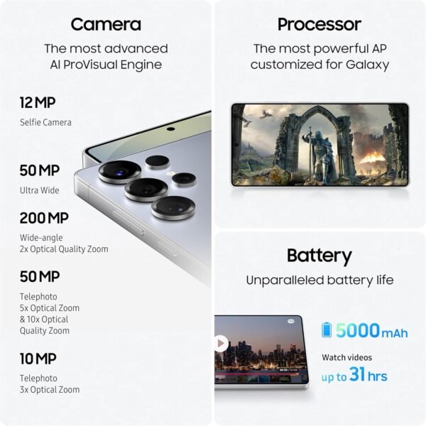 Samsung Galaxy S25 Ultra AI Phone, 256GB Storage, 12GB RAM, Titanium Black (UAE Version)