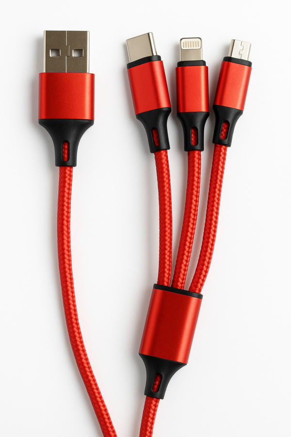 Generic 3-in-1 USB Charging Cable – Lightning, Type-C & Micro USB, Fast Charging, Braided Nylon, Red