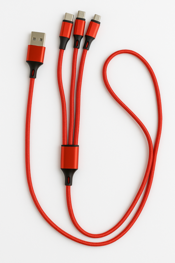 Generic 3-in-1 USB Charging Cable – Lightning, Type-C & Micro USB, Fast Charging, Braided Nylon, Red