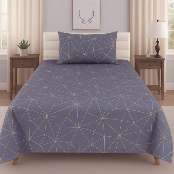 Bedsheet Single (240 x145cm) with 1 pillowcase, 125GSM Geometric Pattern, Soft & Durable Fabric