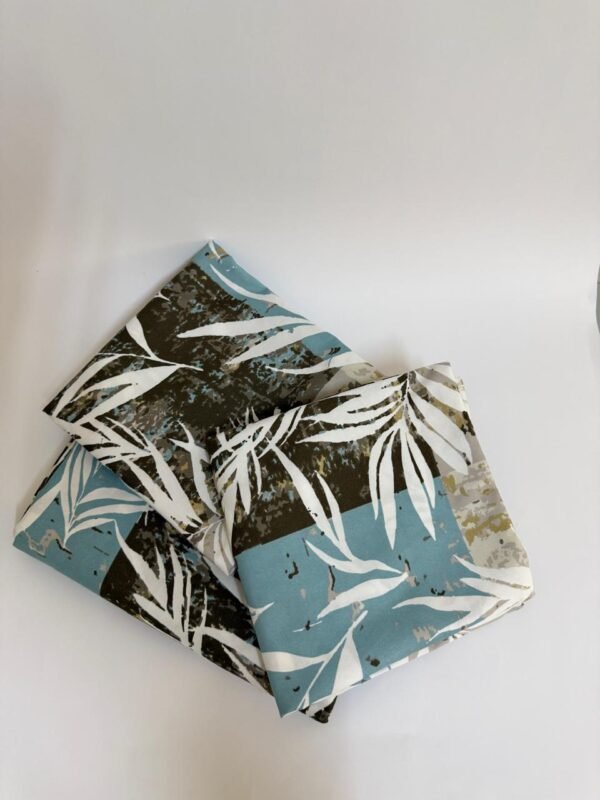 King- Size Flat Bedsheet with Two Pillowcases, 260x240 cm,125 GSM- Blue & Beige Tropical Leaf Pattern