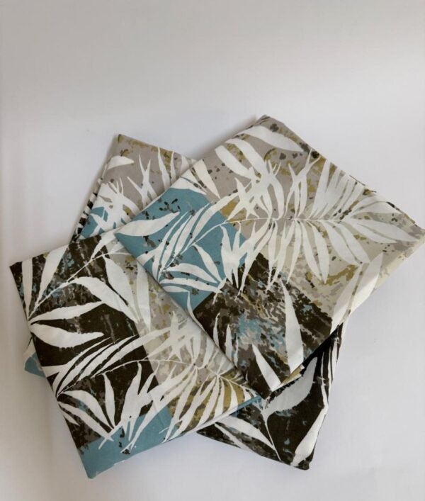 King- Size Flat Bedsheet with Two Pillowcases, 260x240 cm,125 GSM- Blue & Beige Tropical Leaf Pattern