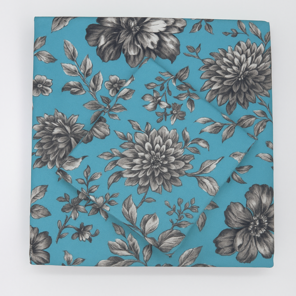 King Size Flat Cotton Bedsheet (270x240 cm) with Two Pillowcases Blue Floral Print