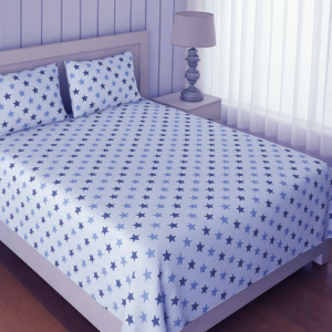 Generic King Size Flat Cotton Bedsheet 270x240cm with 2 Pillowcases 144 TC Star Print