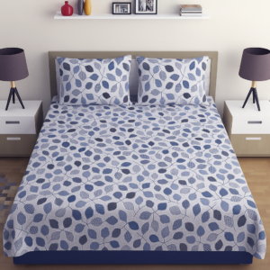 King Size Cotton Flat Bedsheet (270x240 cm) with 2 Pillowcases – Leaf Pattern, Soft & Breathable Fabric