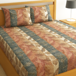 Generic King Size Flat Bedsheet (250x240 cm) with 2 Pillowcases 125 GSM Leaf Pattern