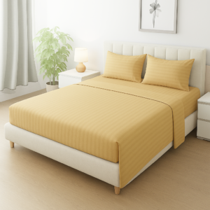 King Size 240x260 cm Flat Bedsheet with 2 pillowcases Brown Strip