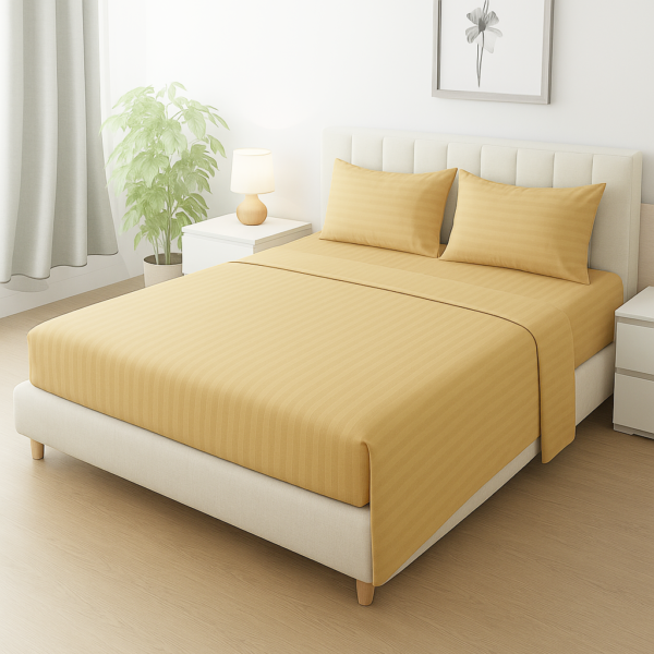 King Size 240x260 cm Flat Bedsheet with 2 pillowcases Brown Strip