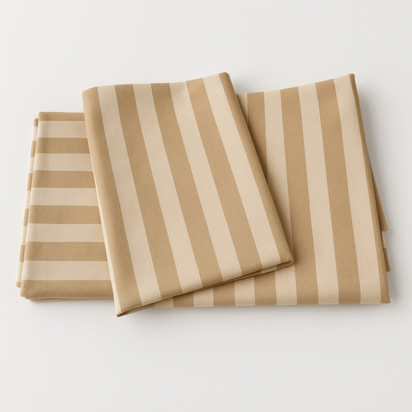 King Size Cotton Flat Bedsheet Set (270x240 cm) with 2 Pillowcases 144 TC Beige Striped Design